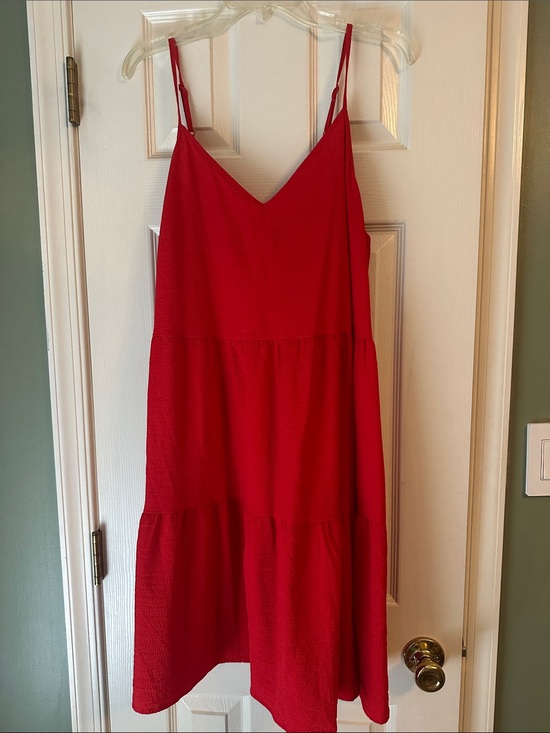SHEIN Dresses & Skirts - Women's Red V-Neck Tiered Midi Dress